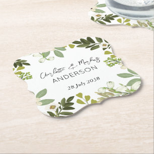 Garden Foliage Greenery Wreath Wedding Party Paper Coaster