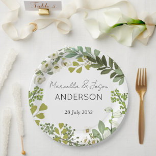 Garden Foliage Greenery Wreath Wedding Party Paper Plate