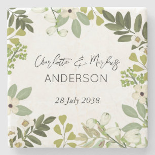 Garden Foliage Greenery Wreath Wedding Party Paper Stone Coaster