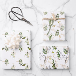 Garden Foliage with Birds, Bees and Butterflies Wrapping Paper Sheet