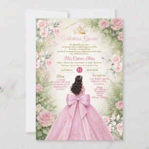 Garden Forest Pink Floral Quinceañera Invitation