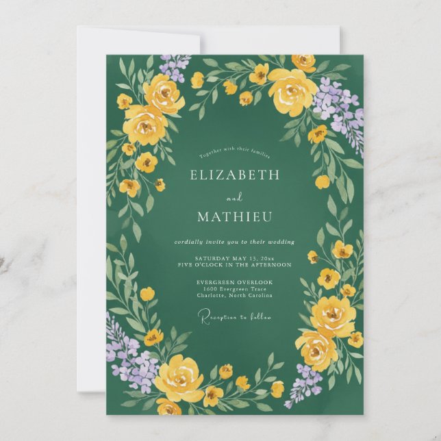 Garden Forest Yellow Wildflower Wedding Invitation (Front)