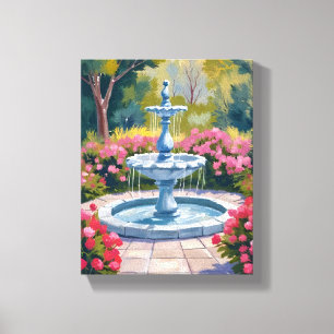 Garden Fountain Floral Painting Canvas Print