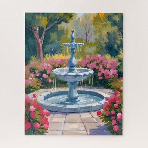 Garden Fountain Floral Painting Jigsaw Puzzle