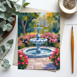 Garden Fountain Floral Painting Postcard