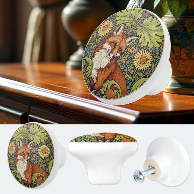 Garden Fox William Morris Floral Art Nouveau Ceramic Knob (Vintage Garden Fox Knob / William Morris)