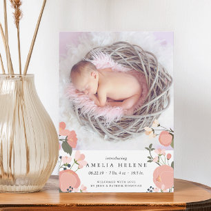 Garden Gate Blush Floral Birth Announcement