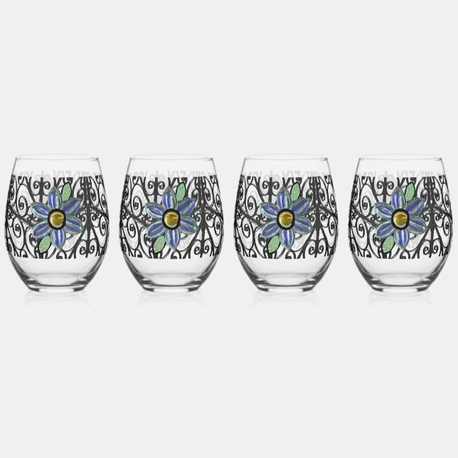 Garden Gate Floral Stemless Wine Glass (Front)