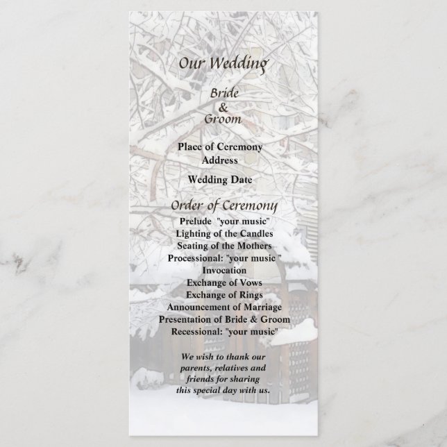 Garden Gate in Winter Wedding Program Programme (Front)