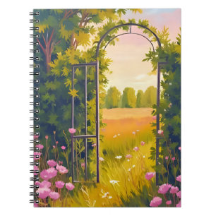 Garden Gate Pink Flowers Botanical Watercolor Notebook