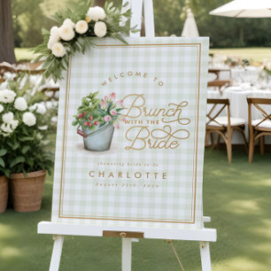 Garden Gingham Sage Gold Bridal Brunch Sign