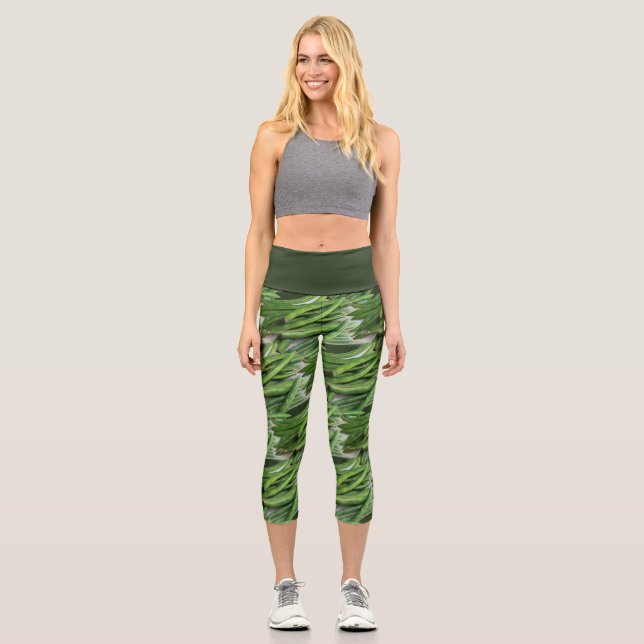 Garden Girl Green Bean Vegetable Print   Capri Leggings (Front)