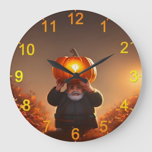 Garden Gnome Carrying A Pumpkin, Wall Clock (Front)