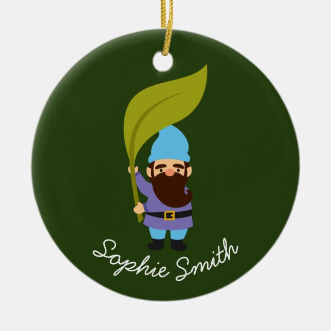 Garden gnome cute gardening theme ceramic tree decoration (Front)