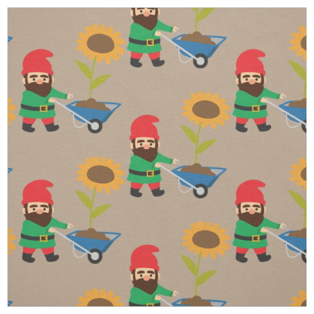 Garden gnome cute gardening theme fabric (Swatch)