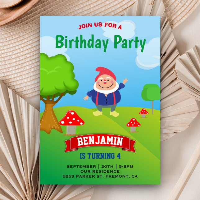Garden Gnome Kids Birthday Party Invitation (Creator Uploaded)