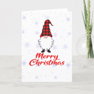 Garden Gnome Merry Christmas Red buffalo Plaid Holiday Card
