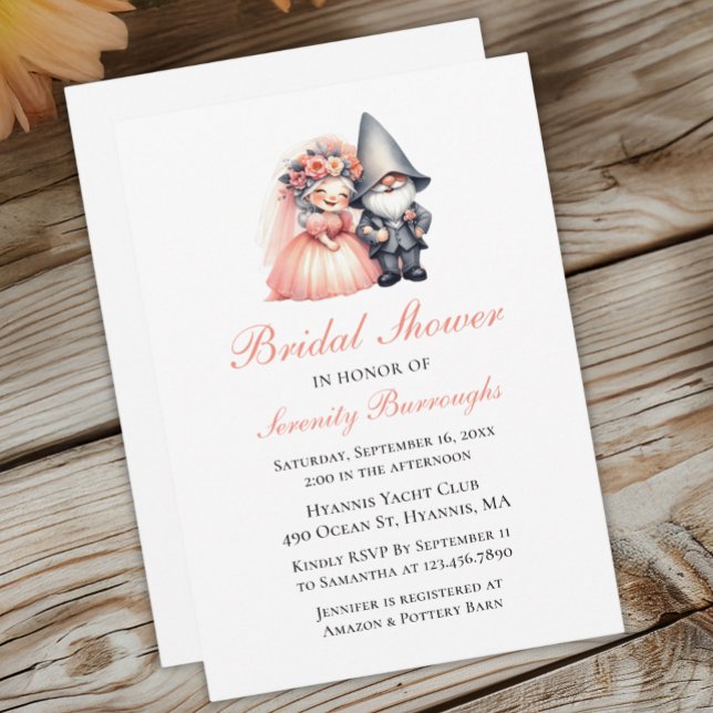 Garden Gnome Orange Bridal Shower Cute Woodland Invitation (Creator Uploaded)