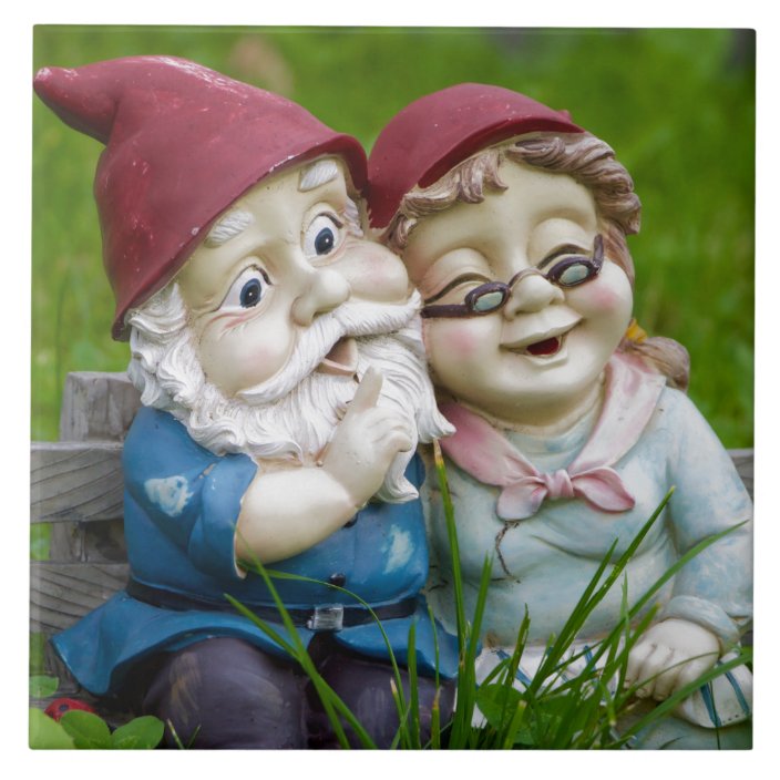 Garden Gnomes Couple Tile Zazzle.co.nz