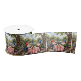 Garden Gnomes Eating Cupcakes Satin Ribbon