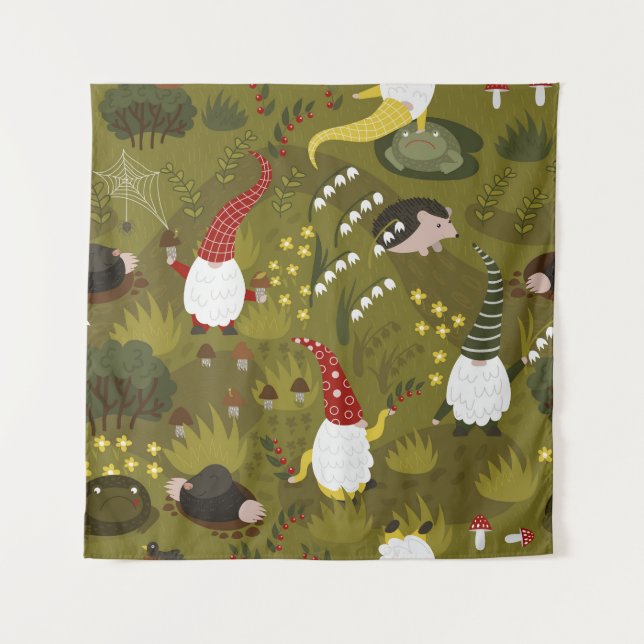 Garden Gnomes: Humourous Flora Fauna. Tapestry (Front)