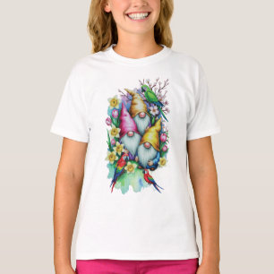 Garden Gnomes with Parrots and Spring Florals T-Shirt