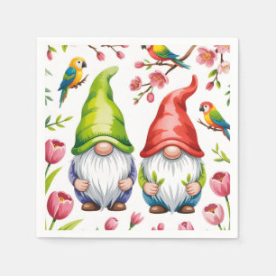 Garden Gnomes with Tropical Parrots Napkin