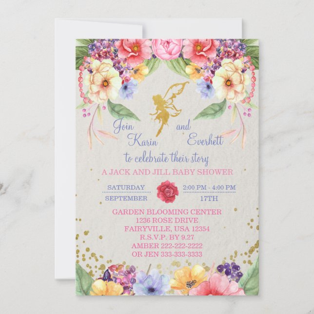 Garden Golden Fairy Baby Shower Invitation (Front)
