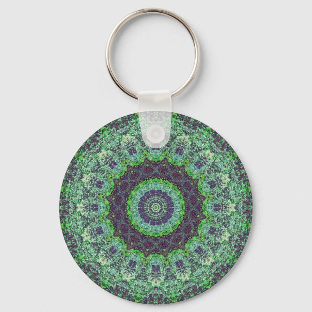Garden Green Abstract Mandala Keychain (Front)