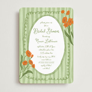 Garden Green Orange Hand Painted Bridal Shower Invitation