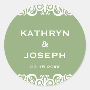 Garden green Victorian scroll wedding favour label