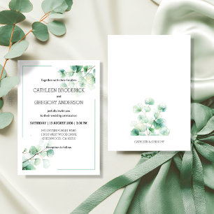 Garden Green Watercolor Eucalyptus Leaves Wedding Invitation