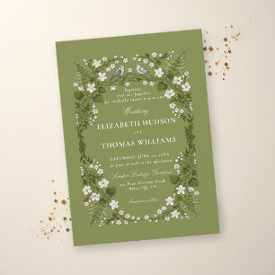 Garden Green White Enchanted Backyard Wedding Invitation