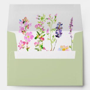 Garden Green Wildflowers Wedding Envelope