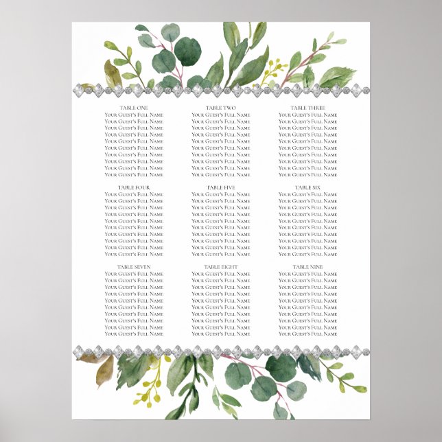 Garden Greenery Boho Eucalyptus Mint Seating Chart (Front)