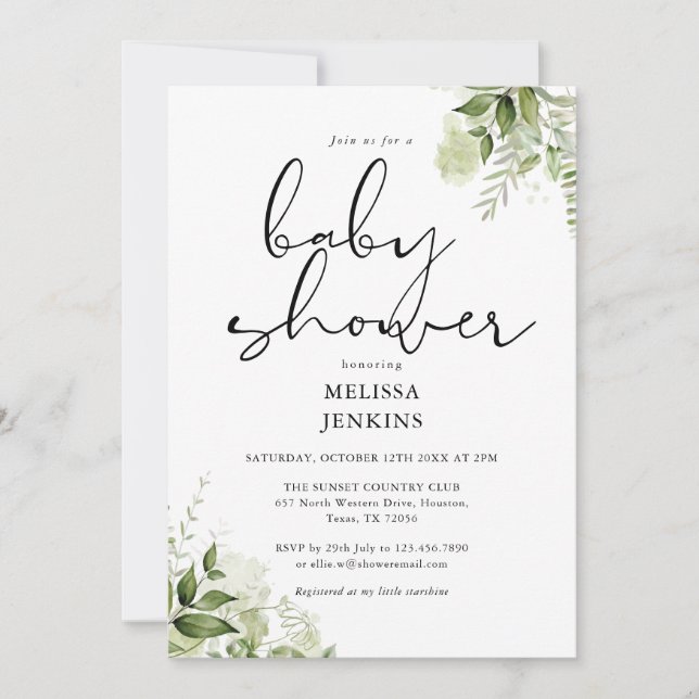 Garden Greenery Floral Baby Shower Invitation (Front)