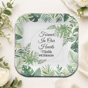 Garden Greenery Leaves Funeral  Paper Plate
