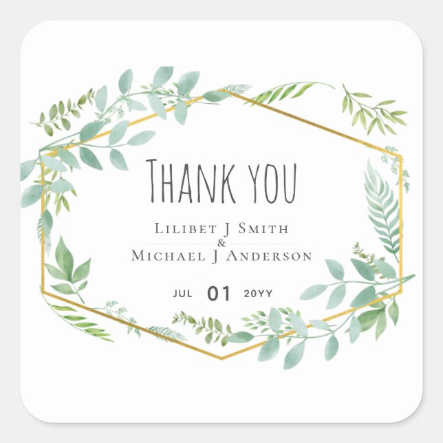 Garden Greenery Wedding Square Sticker (Front)
