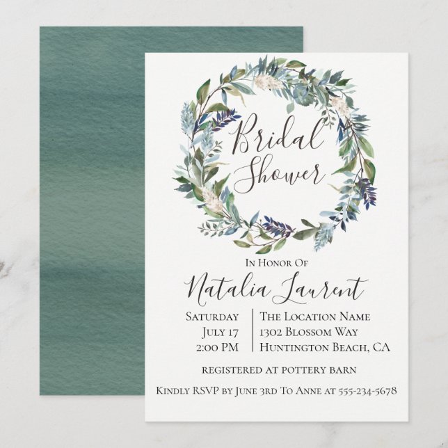 Garden Greenery Wreath Bridal Shower Invitation (Front/Back)