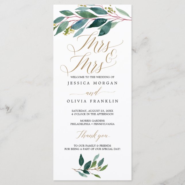 Garden Greens Gay Wedding Program - Mrs & Mrs Programme (Front)