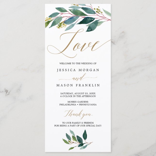 Garden Greens Wedding Program - Love Programme (Front)