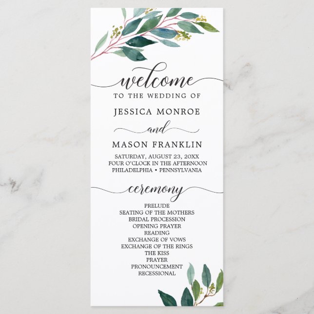 Garden Greens Wedding Programs Programme (Front)