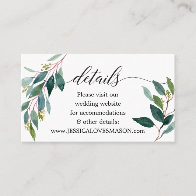 Garden Greens Wedding Website Insert Card (Front)