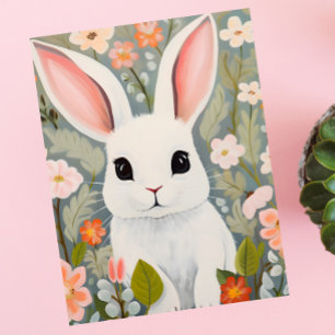 Garden Greetings: White Rabbit Floral Postcard
