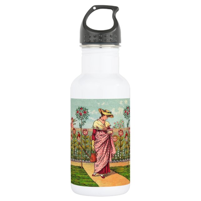 Garden Grow Flower Woman Art Antique 532 Ml Water Bottle (Front)
