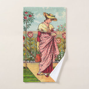 Garden Grow Flower Woman Art Antique Bath Towel Set
