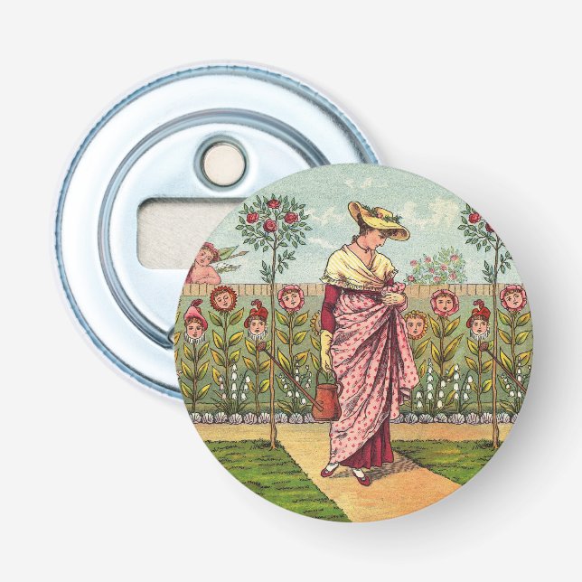 Garden Grow Flower Woman Art Antique Bottle Opener (Front)
