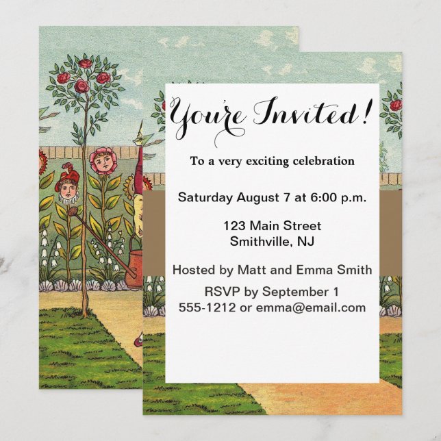 Garden Grow Flower Woman Art Antique Invitation (Front/Back)