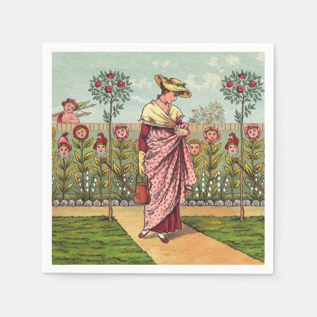 Garden Grow Flower Woman Art Antique Napkin (Front)