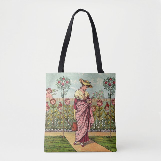 Garden Grow Flower Woman Art Antique Tote Bag (Front)